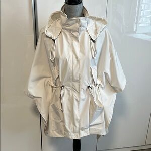 MARLA WYNN Oversized Cream Poncho Hooded Windbreaker Women's Jacket Cape, Size S